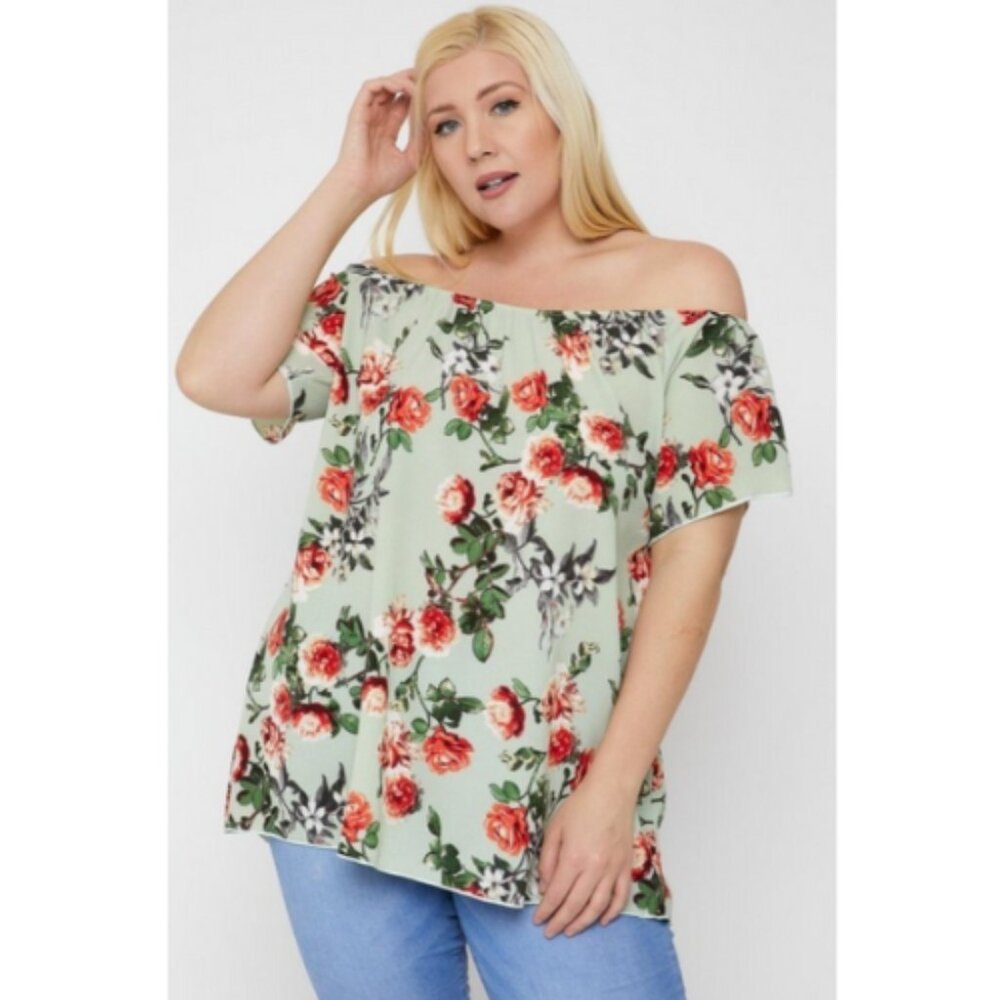 Floral Print Off the Shoulder Plus Size Top for Women